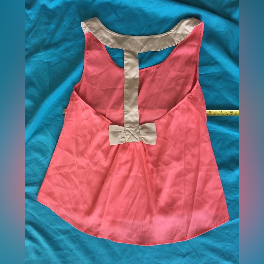 Under skies coral/tan satin sheer tback blouse